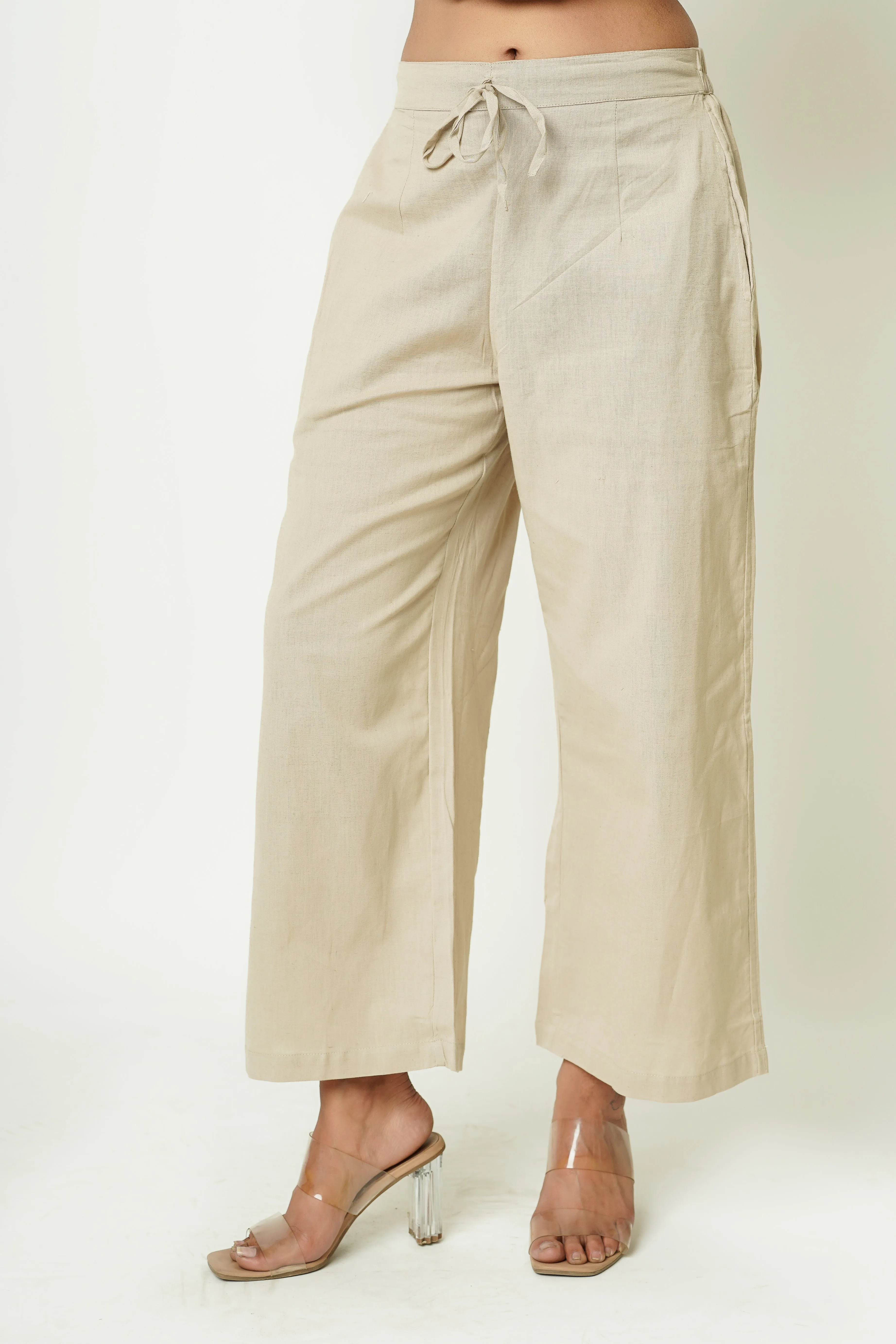 Light Brown Cotton Women's Trousers