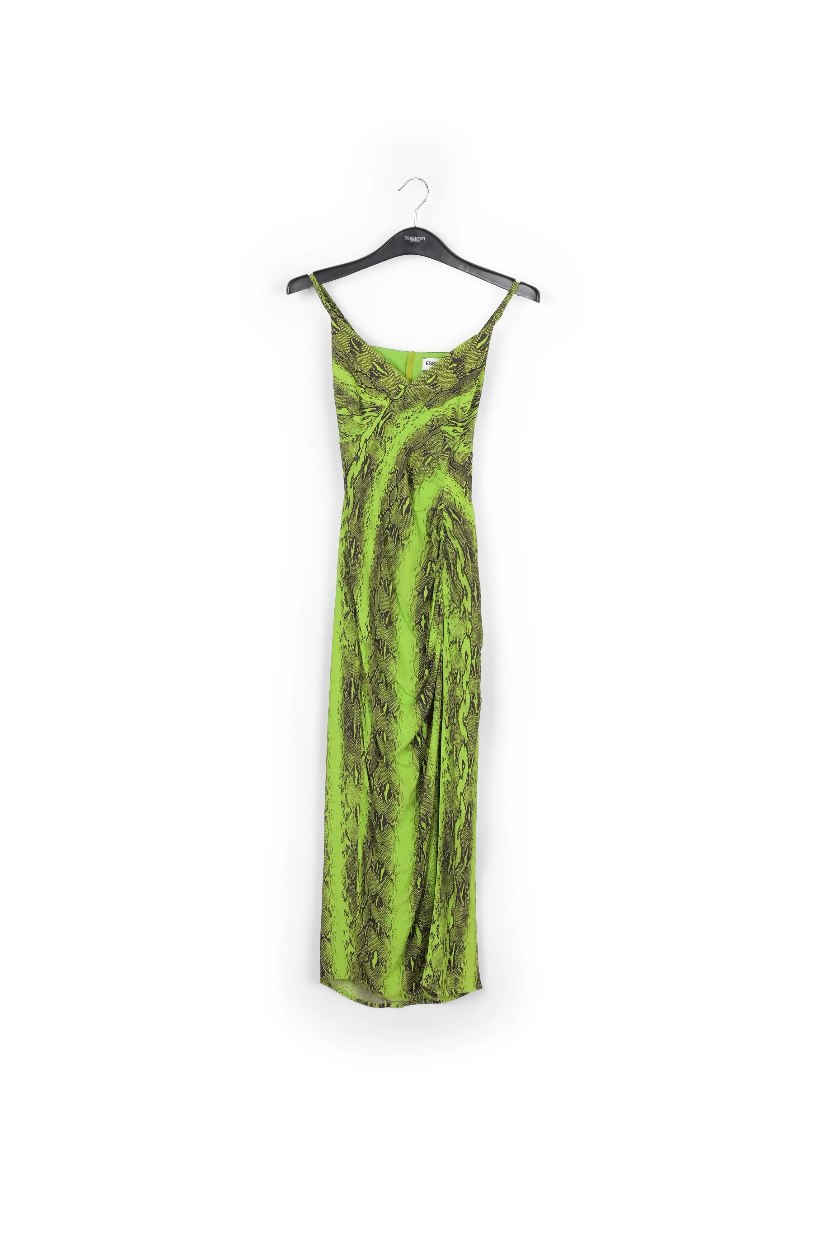 Lime green midi-length slip dress with snake print