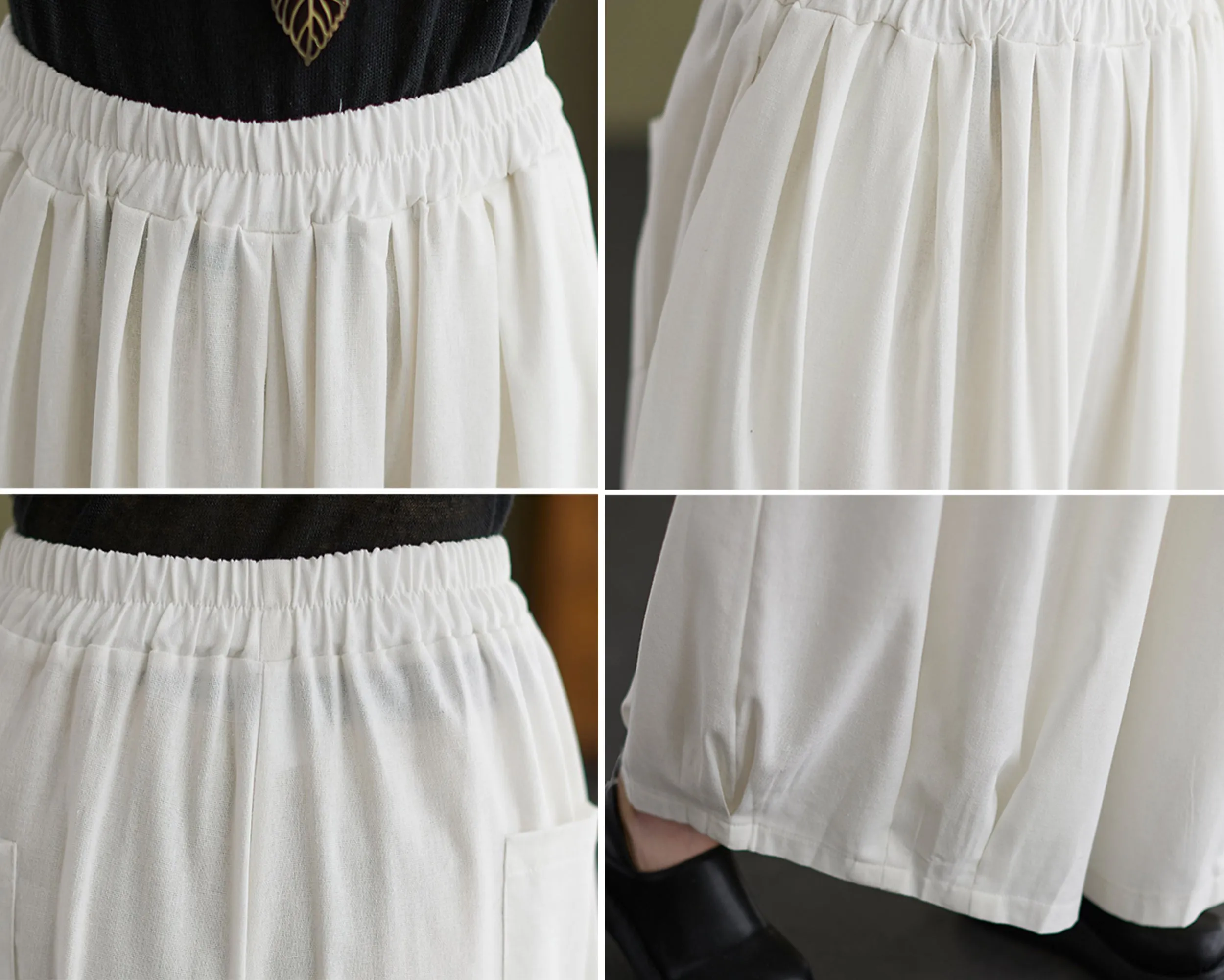 Linen skirt pants, ankle length pants, Wide leg pants, black skirt pants, cotton pants, custom made, green pants (K2249)