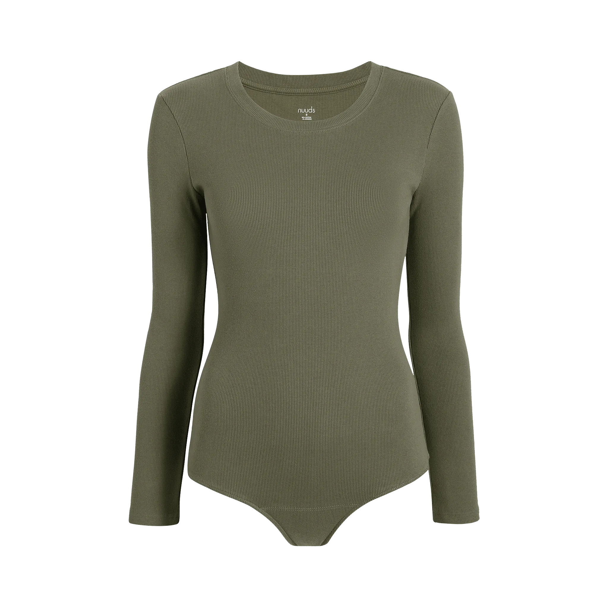 Long Sleeve Ribbed Crewneck Bodysuit | Olive