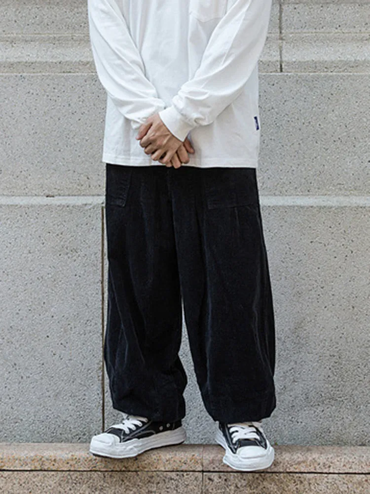 Loose Drawstring Corduroy Trousers