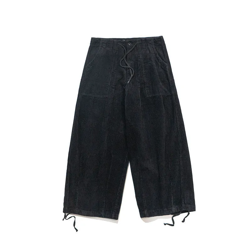 Loose Drawstring Corduroy Trousers