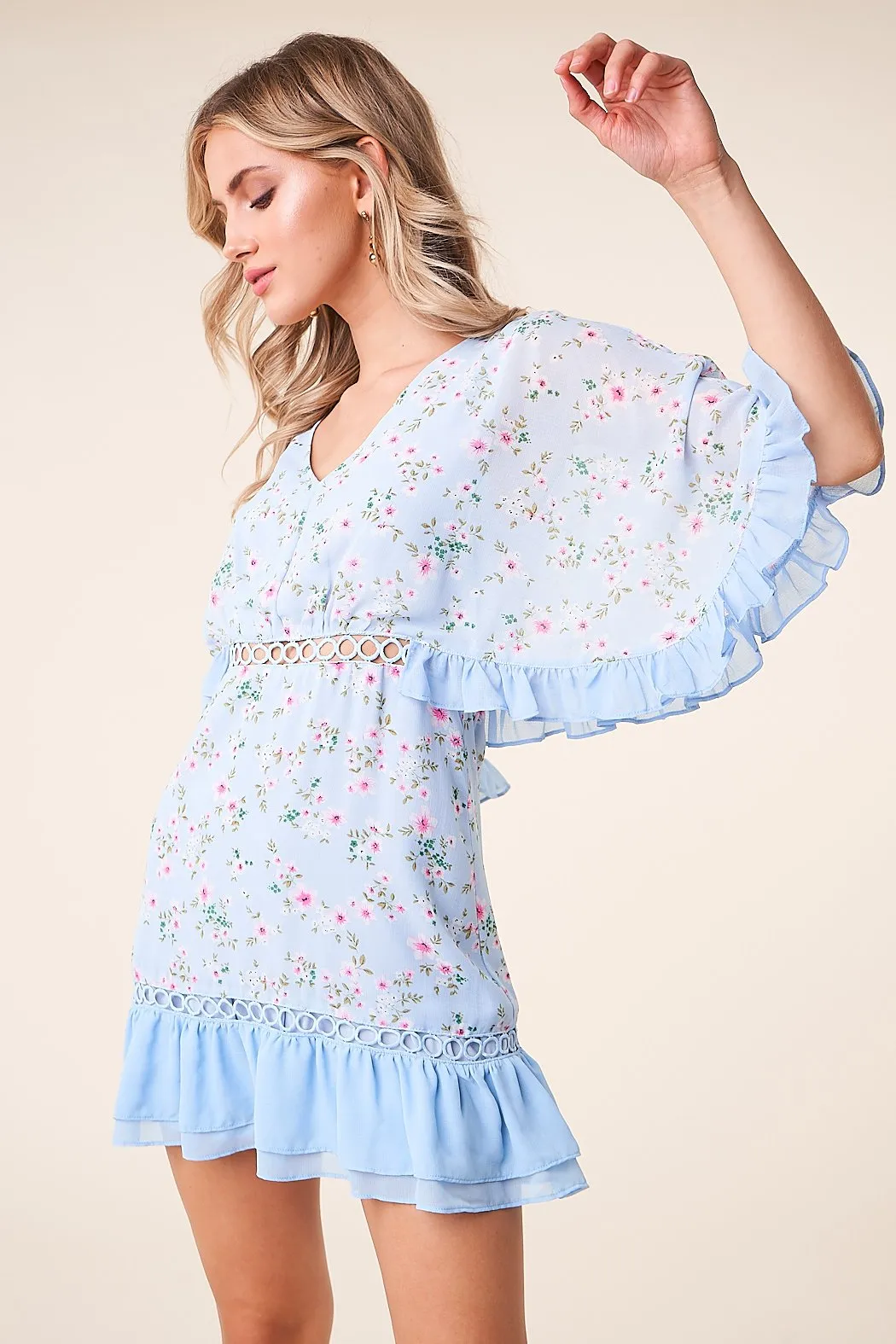 Love Story Floral Cape Sleeve Dress