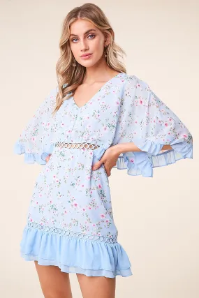 Love Story Floral Cape Sleeve Dress