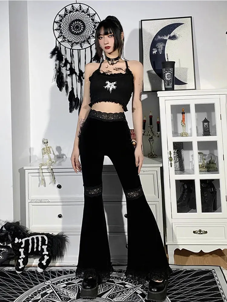 Mall Goth High Waist Flared Lace Patchwork Pant