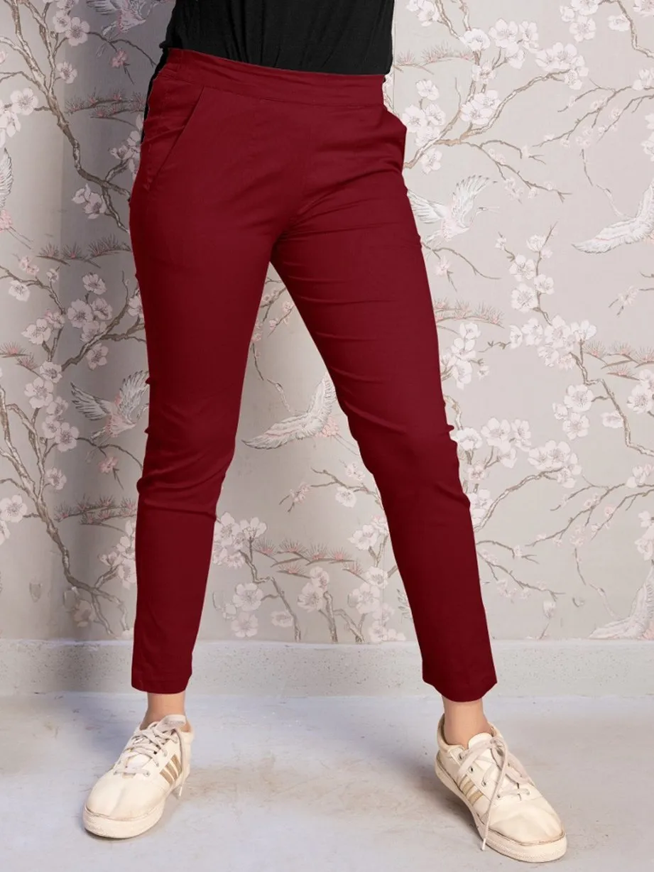 Maroon Cotton Spandex Lycra Pants