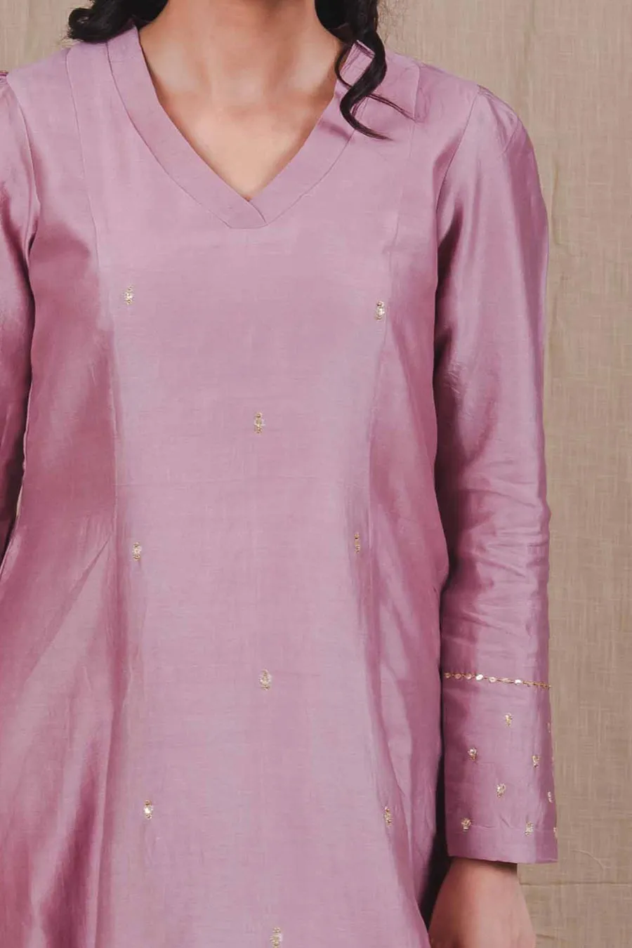 Mauve Embroidered Kurta & Pant Set