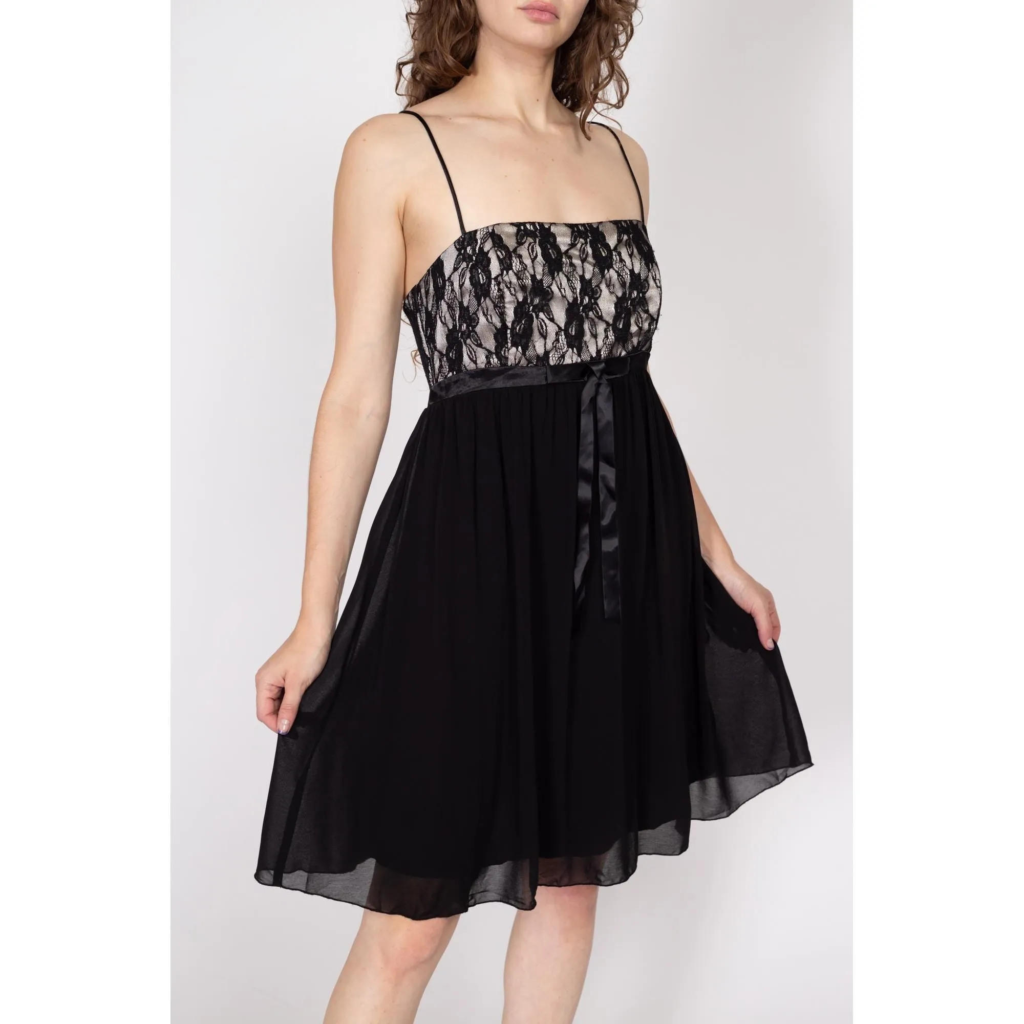 Medium 90s Cache Black Lace Bodice Babydoll Dress