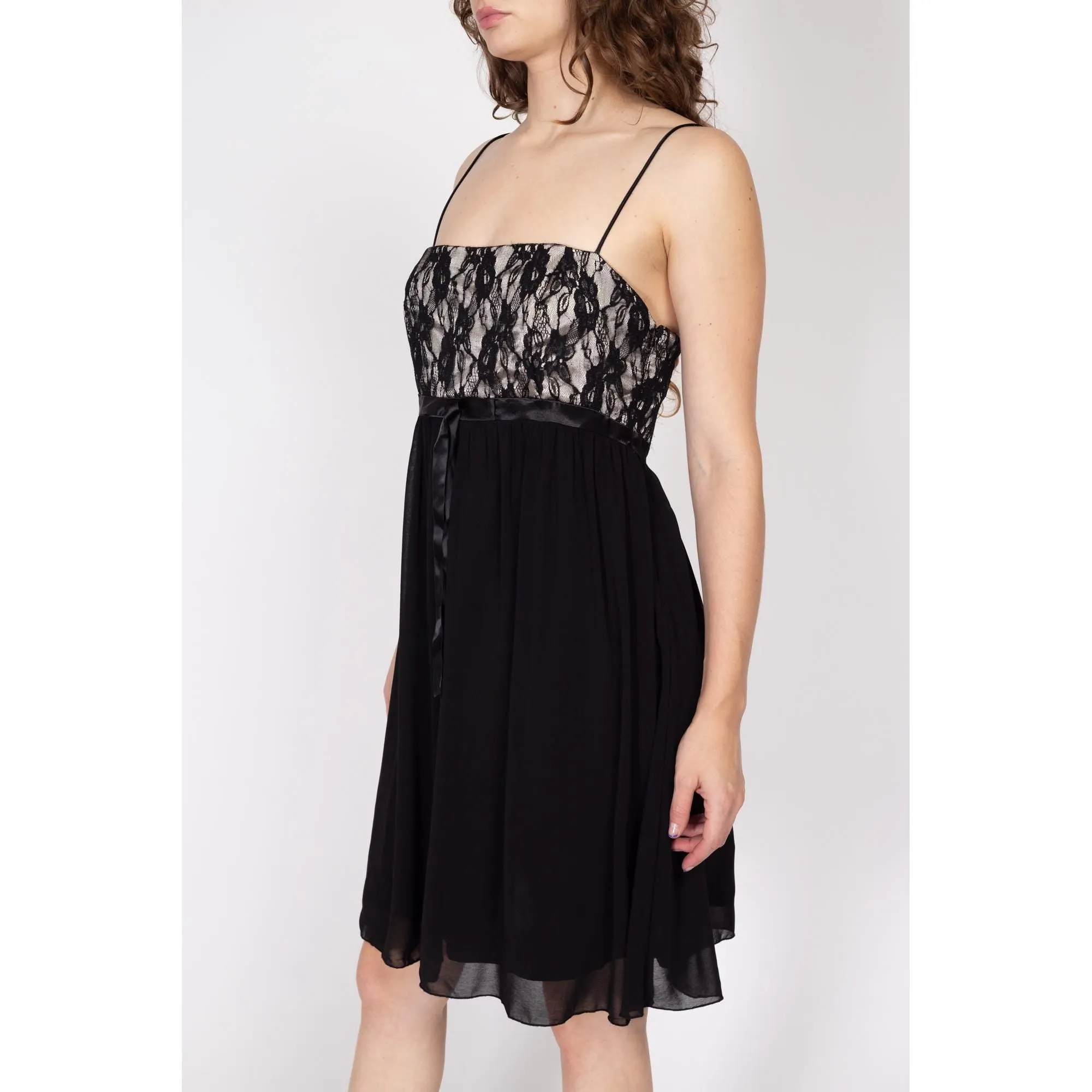 Medium 90s Cache Black Lace Bodice Babydoll Dress