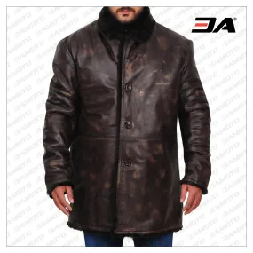 Men Distressed Brown Fur Collar Jacket