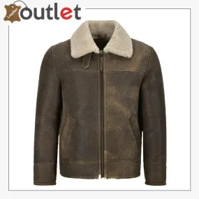 Men Old Fashion Brown Shearling Jacket