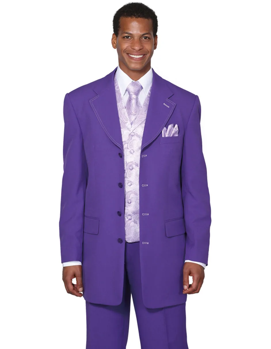 Mens 4 Button Wide Notch Lapel Fashion Purple Suit