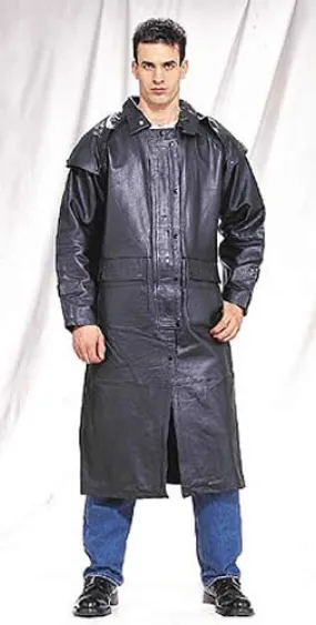 Men's Black Duster W/ Removable Split Cowhide Leather Cape