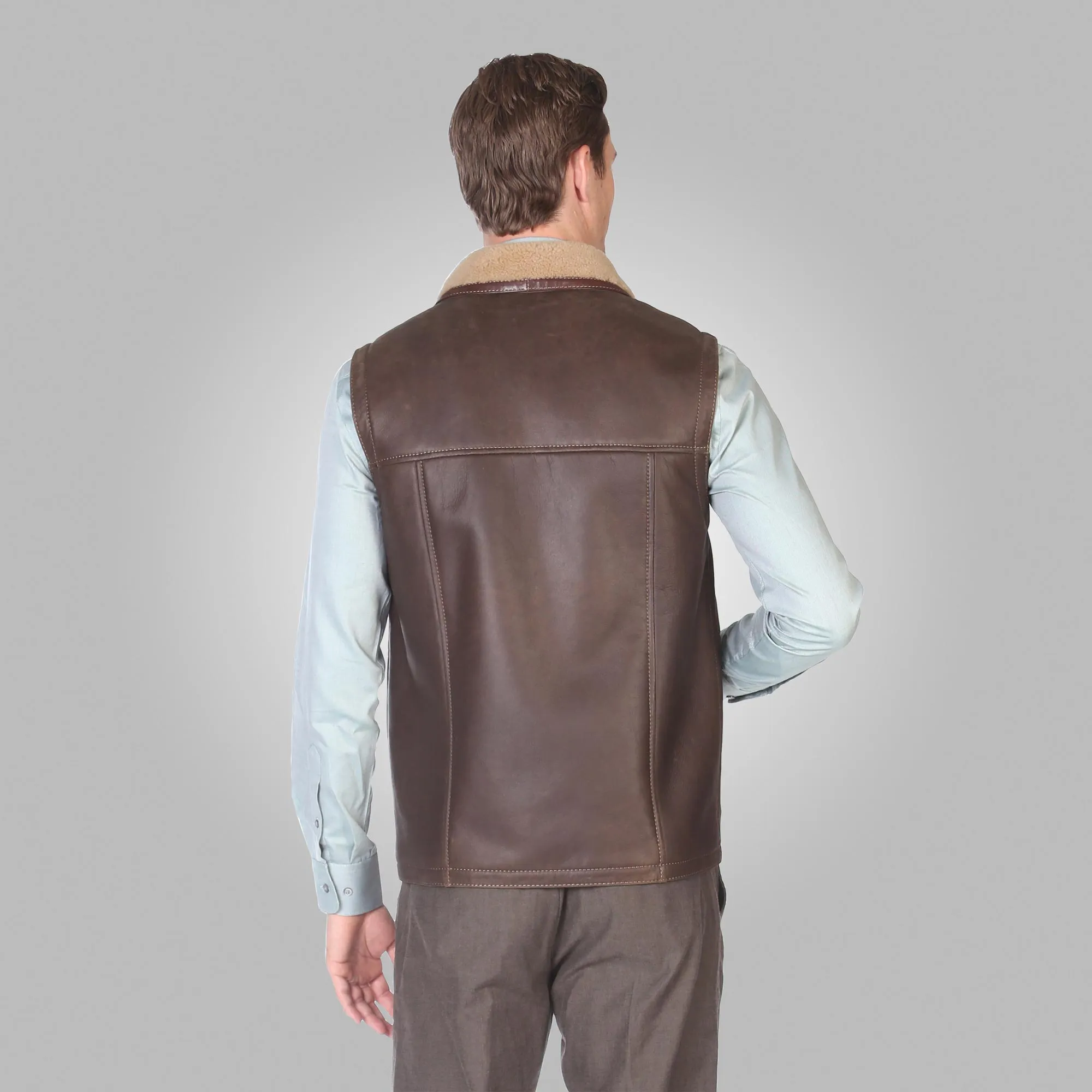 Men’s Brown Leather Shearling Vest