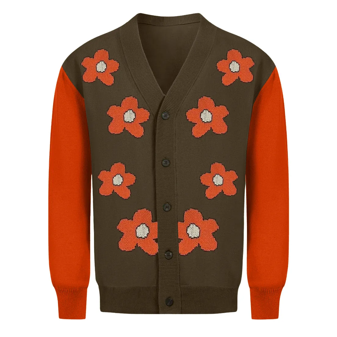 Men's brown vintage floral sweater coat