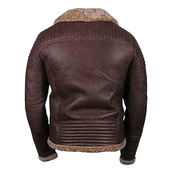 Men's Brown Zipper Faux Shearling Leather Jacket