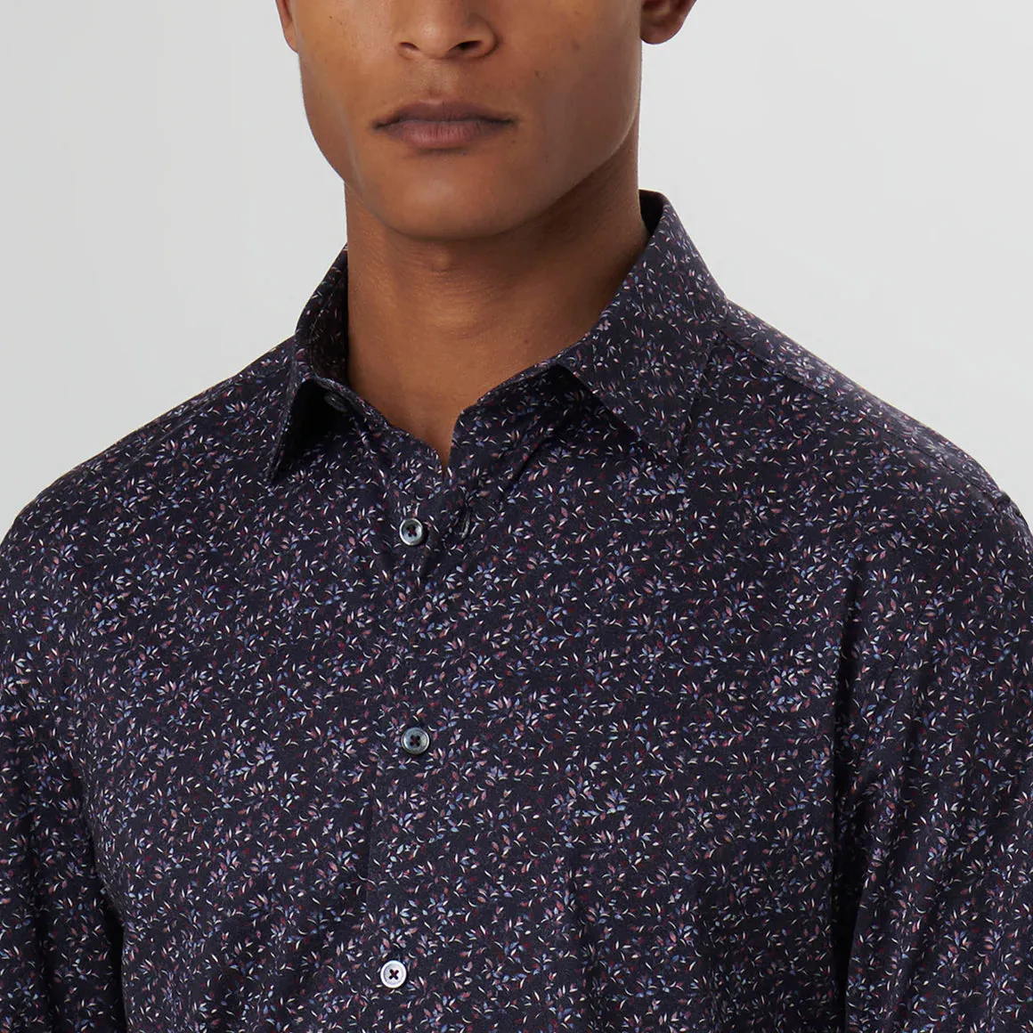 Men's Bugatchi | James Leaf Print OoohCotton Shirt | Wine