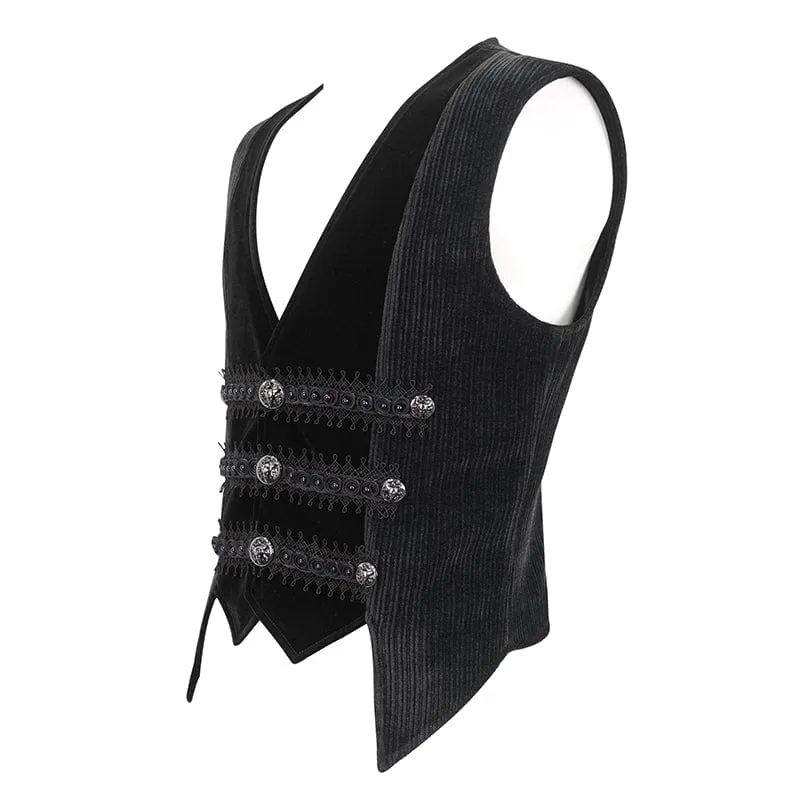 Men's Gothic Irregular Velvet Splice Corduroy Waistcoat Black