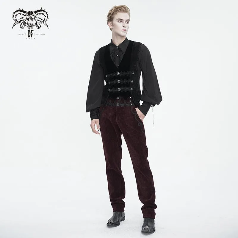 Men's Gothic Irregular Velvet Splice Corduroy Waistcoat Black