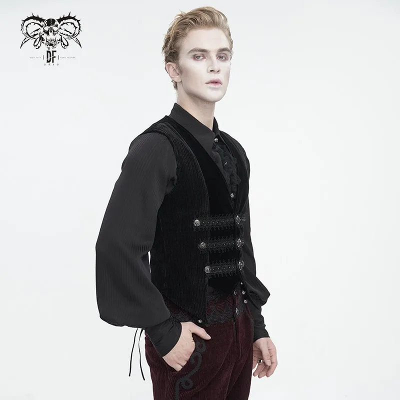 Men's Gothic Irregular Velvet Splice Corduroy Waistcoat Black