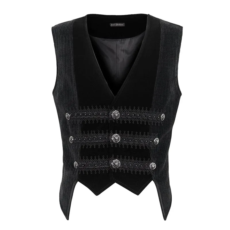 Men's Gothic Irregular Velvet Splice Corduroy Waistcoat Black