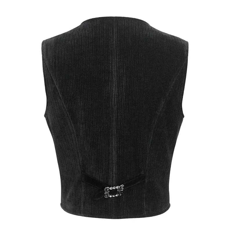 Men's Gothic Irregular Velvet Splice Corduroy Waistcoat Black