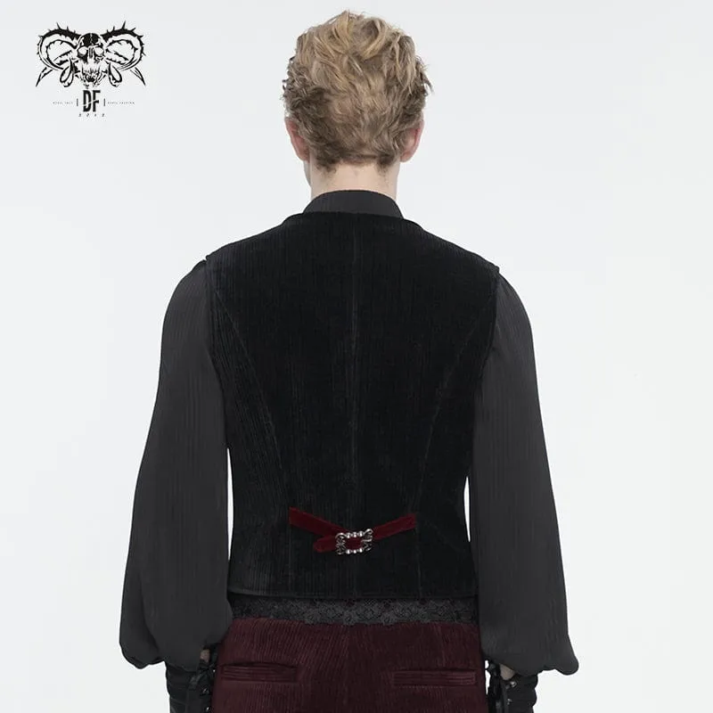 Men's Gothic Irregular Velvet Splice Corduroy Waistcoat Red