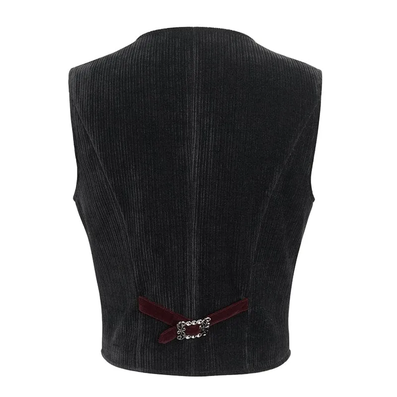 Men's Gothic Irregular Velvet Splice Corduroy Waistcoat Red