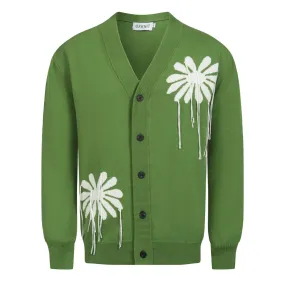 Men's green floral fringe cardigan sweater