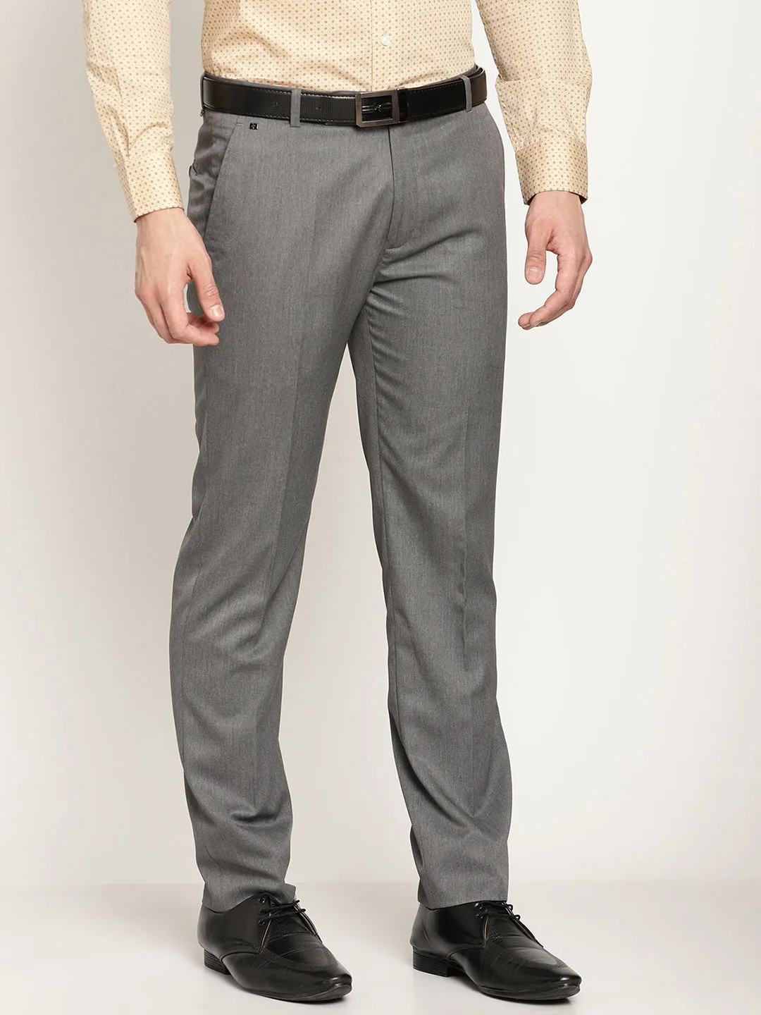 Men's Regular fit Flat front Grey  Trousers