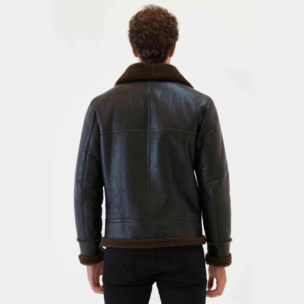 Men's Tobacco Brown Aviator Shearling Jacket