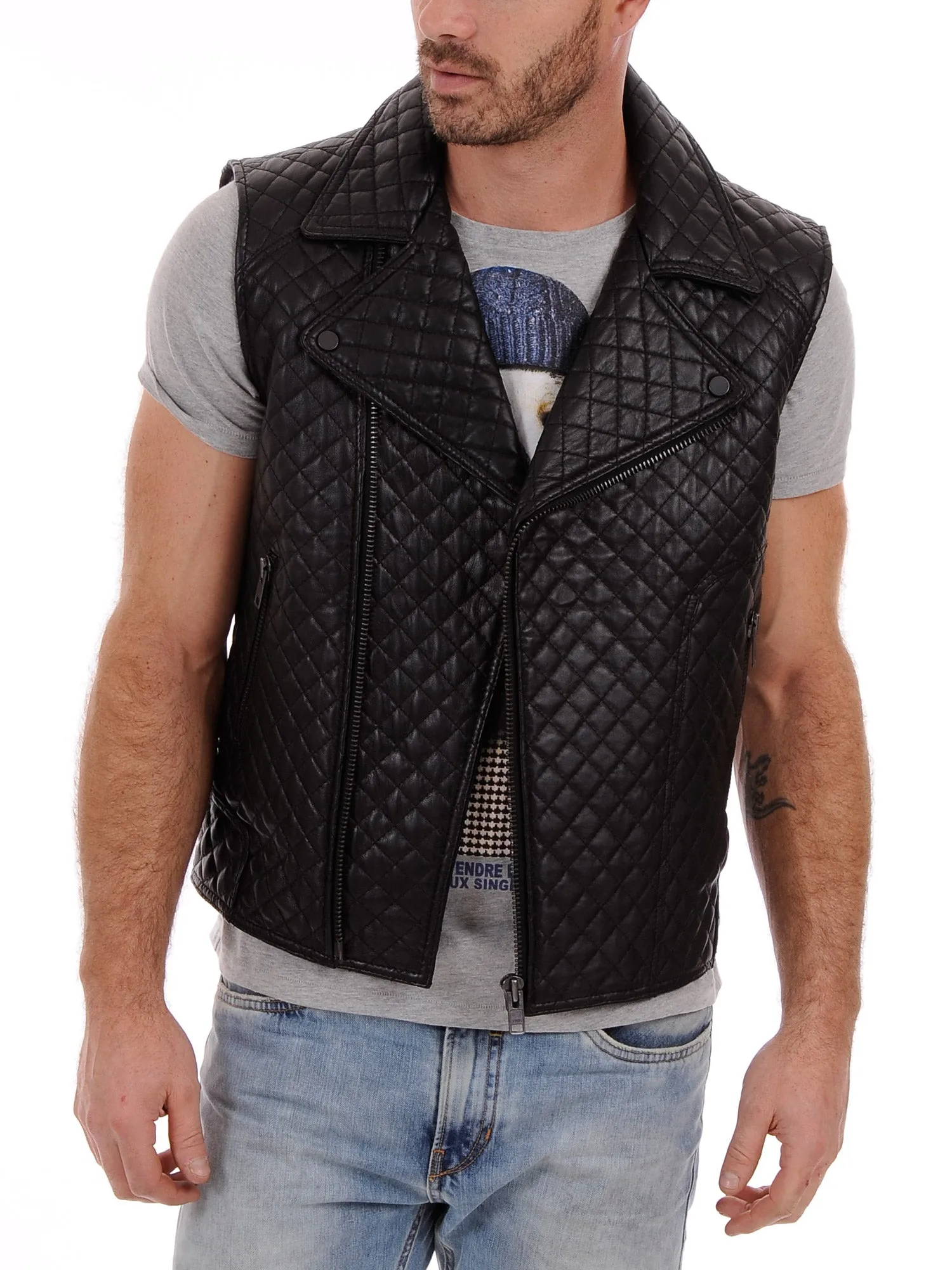 Men's Urban Quilted Leather Vest Coat MV08