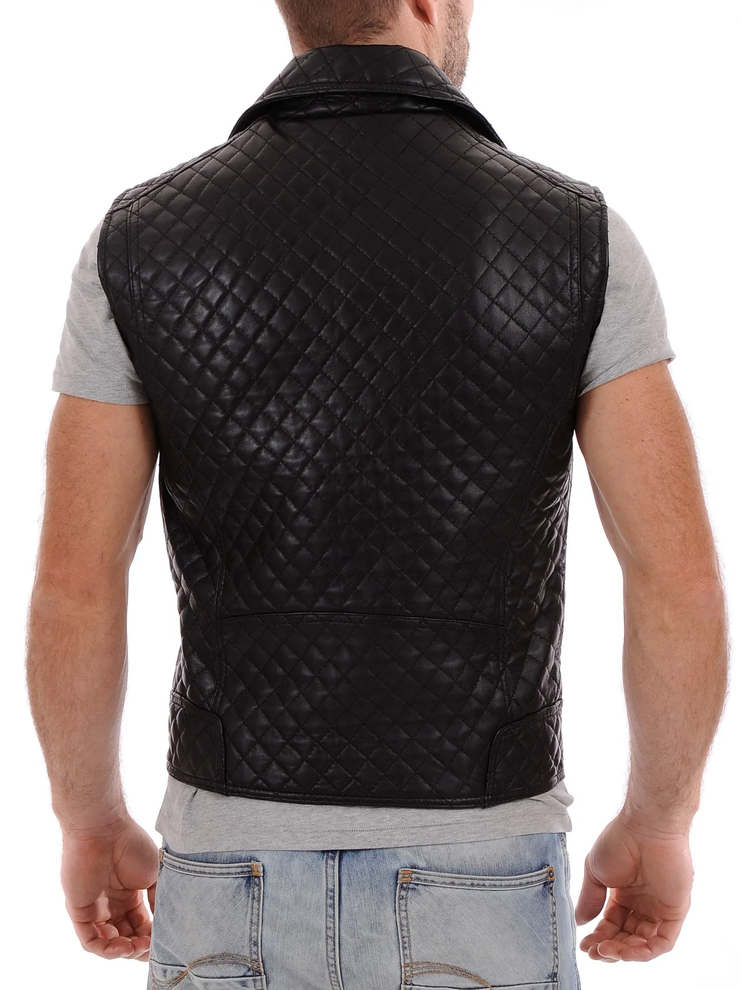 Men's Urban Quilted Leather Vest Coat MV08