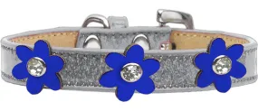 Metallic Flower Ice Cream Collar Silver With Metallic Blue Flowers Size 18