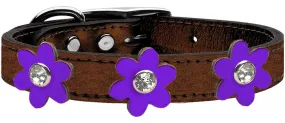 Metallic Flower Leather Collar Bronze With Metallic Purple Flowers Size 14