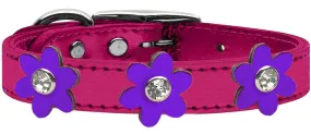 Metallic Flower Leather Collar Metallic Pink With Metallic Purple Flowers Size 16