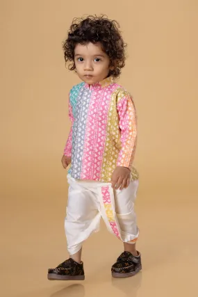 Mini Stitch Sequin embellished Cotton Muslin Kurta and Dhoti Set for Infant Boys - Multicolour