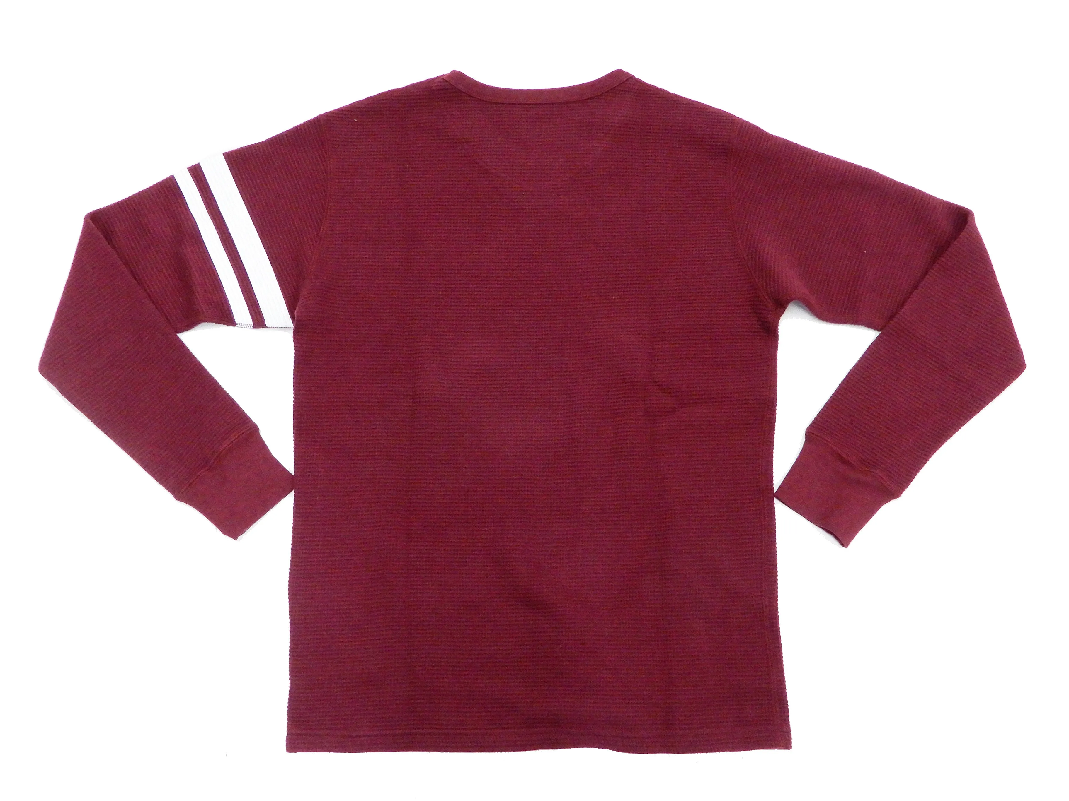 Momotaro Jeans Waffle Shirt Men's Long Sleeve Waffle-Knit Thermal T-Shirt with Stripe MZTS0079 Burgundy