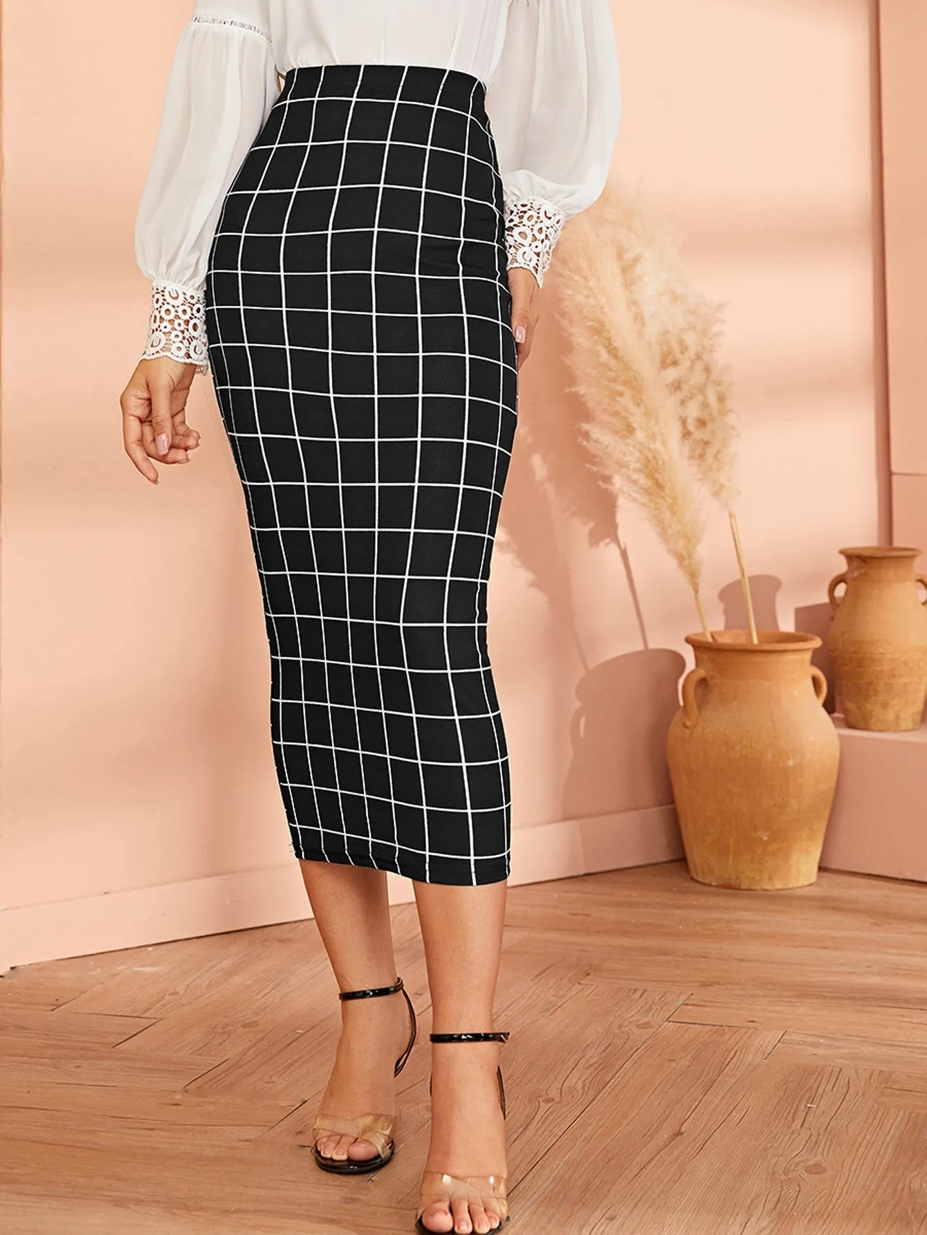 Mulvari Grid Pencil Skirt