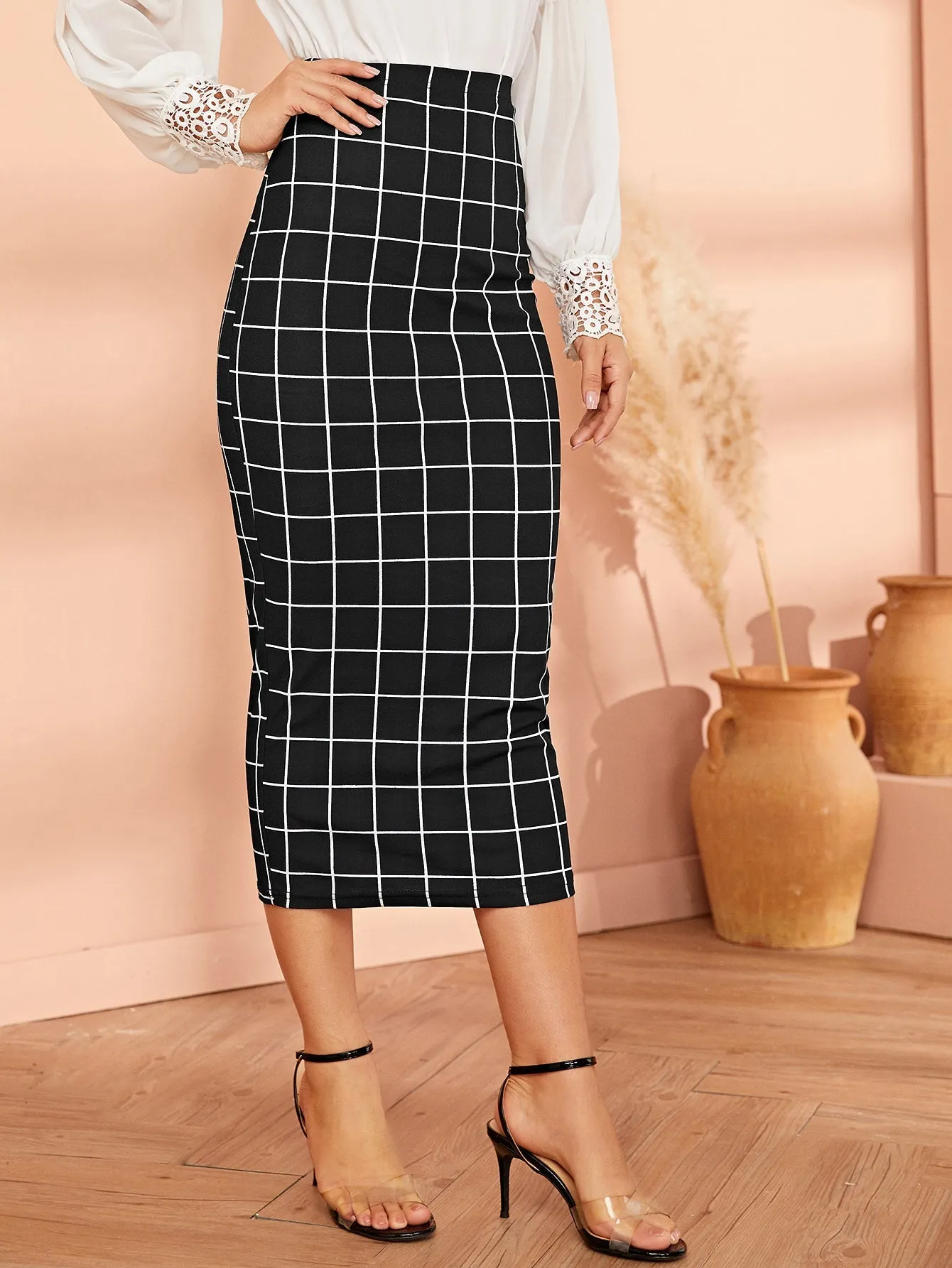 Mulvari Grid Pencil Skirt