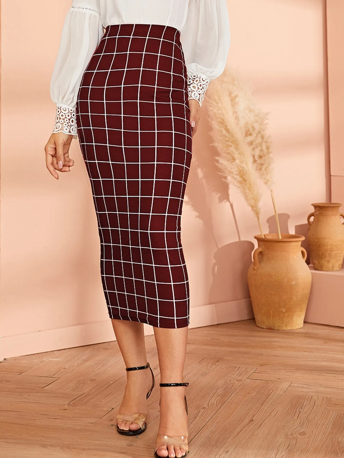 Mulvari Grid Pencil Skirt