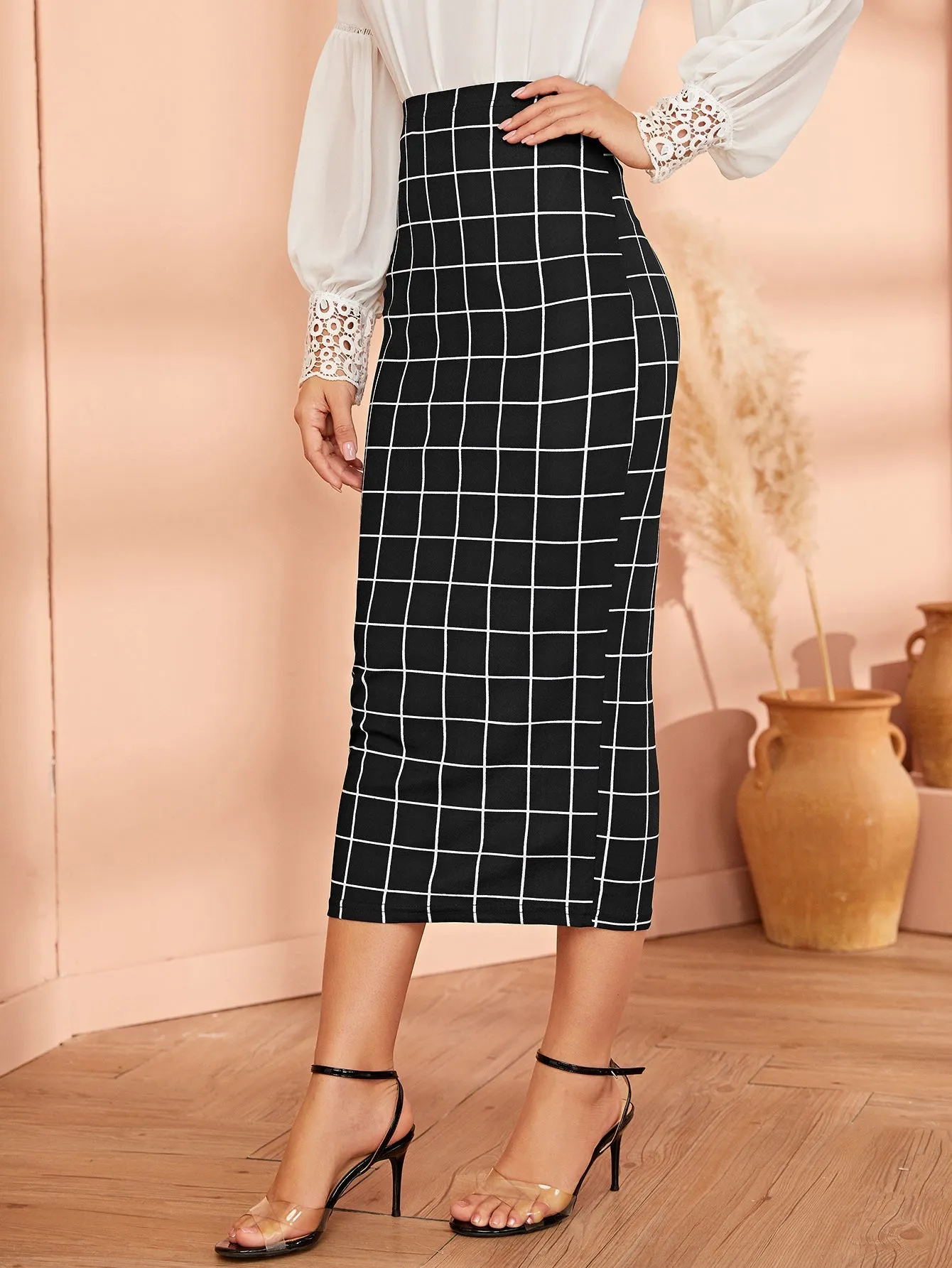 Mulvari Grid Pencil Skirt