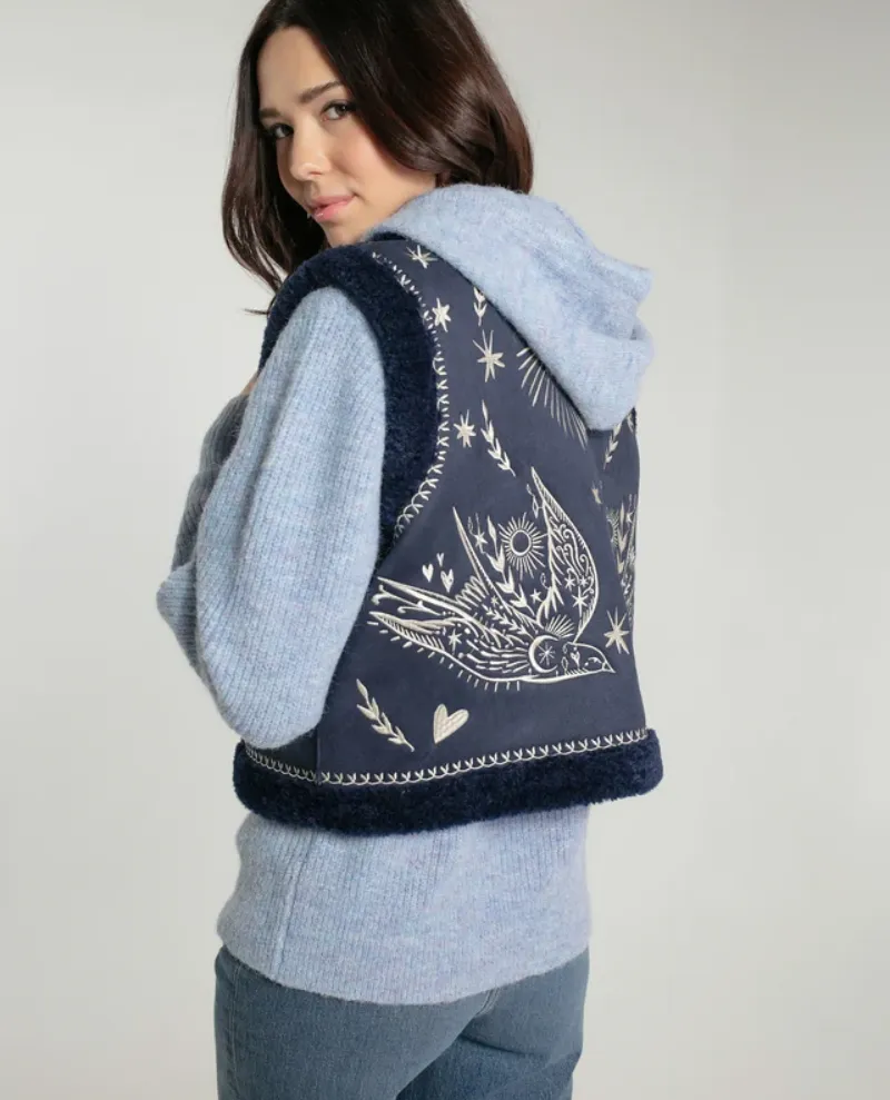 Nooki Freebird Navy Faux Fur Gilet