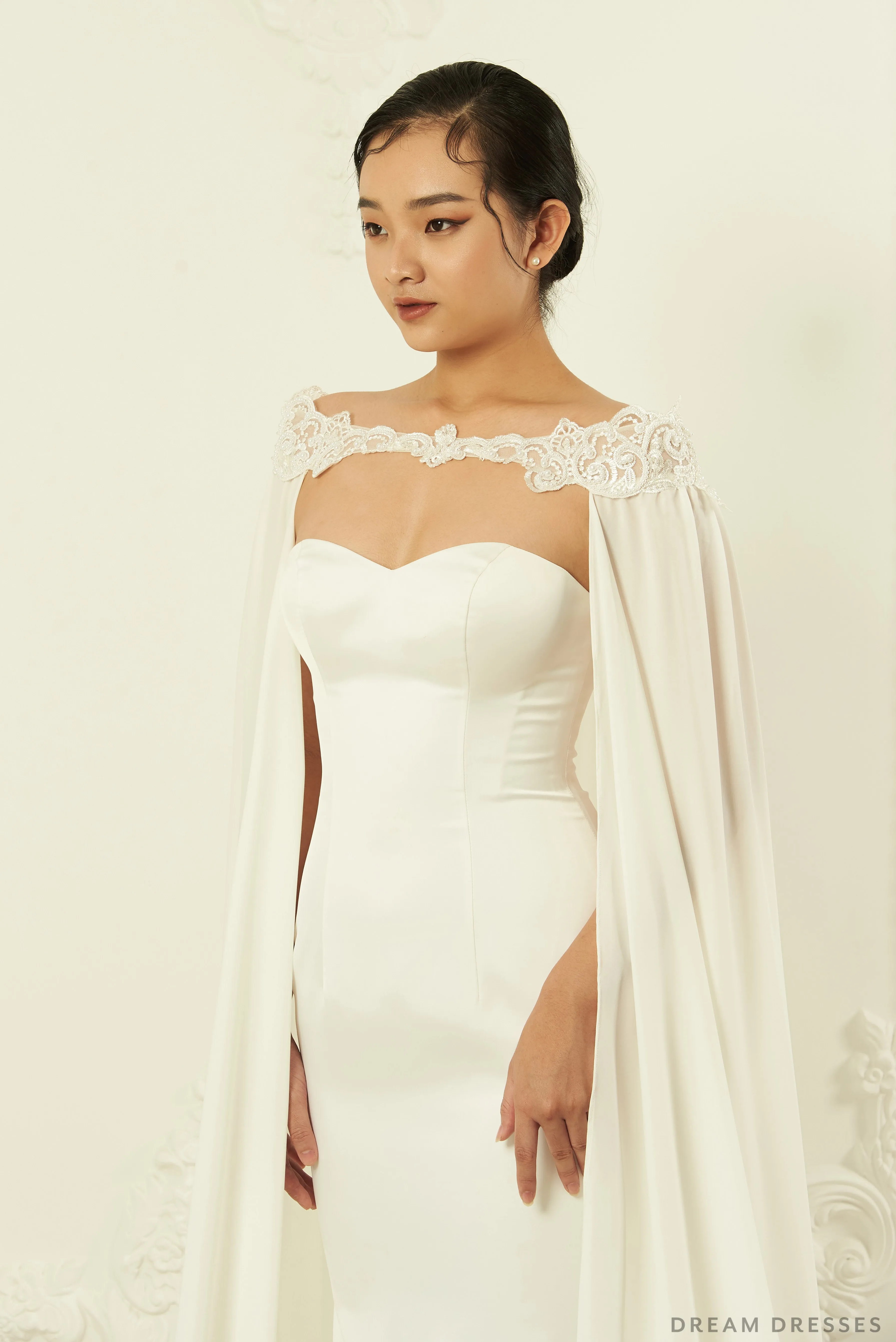 Off Shoulder Chiffon Bridal Cape (#ORVA)