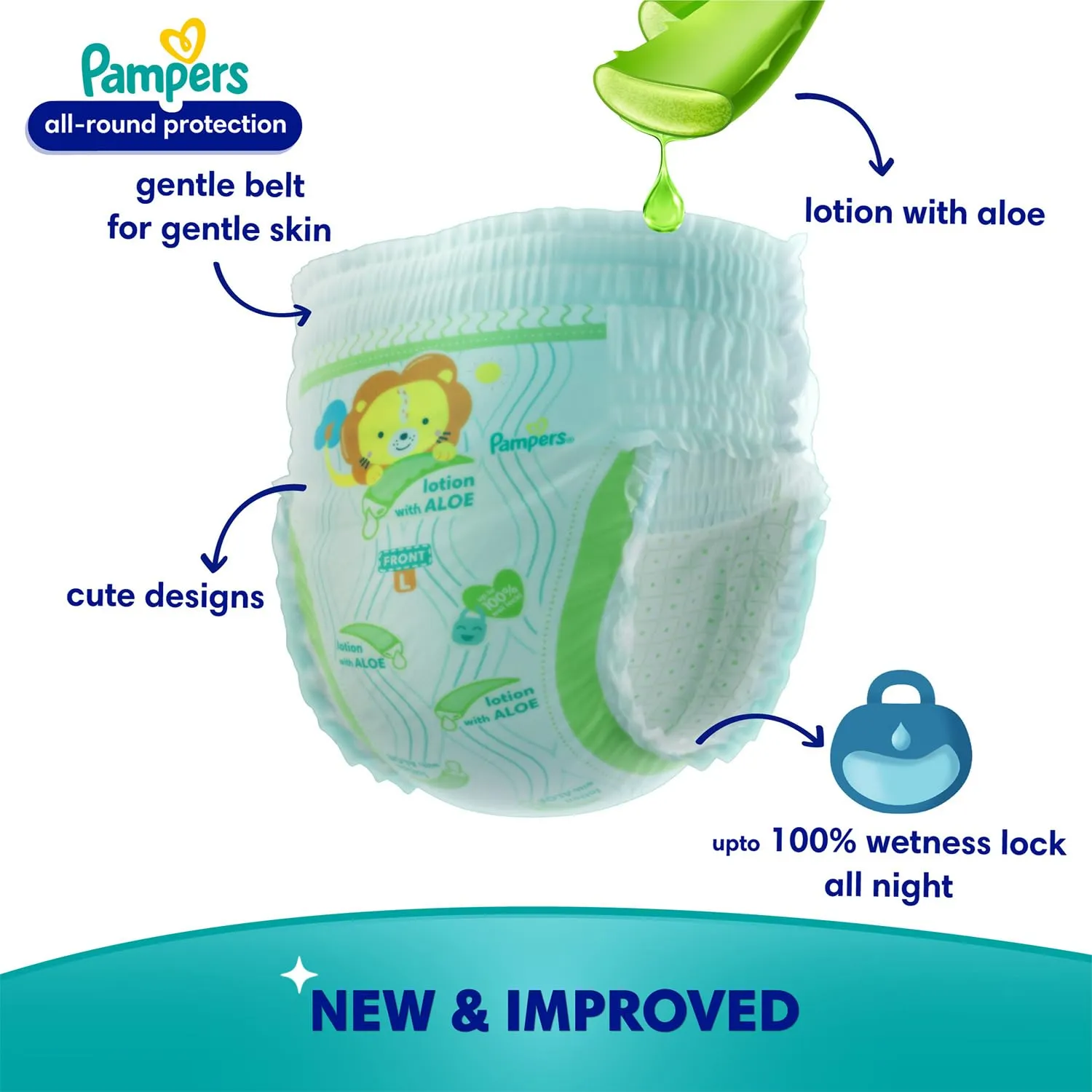 Pampers All round Protection Pants Style baby Diapers, Large (L) Size, 192 Count, Anti Rash Blanket, Lotion with Aloe Vera, 9-14kg Diapers