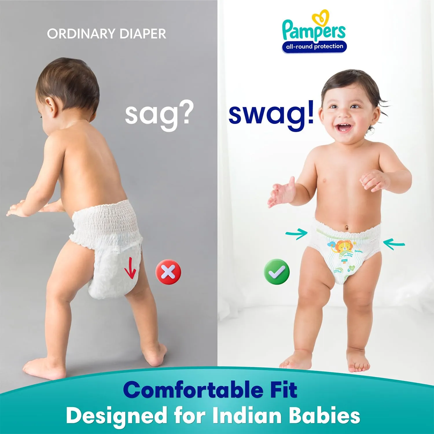 Pampers All round Protection Pants Style Baby Diapers, Medium (M) Size, 228 Count, Anti Rash Blanket, Lotion with Aloe Vera, 7-12kg Diapers