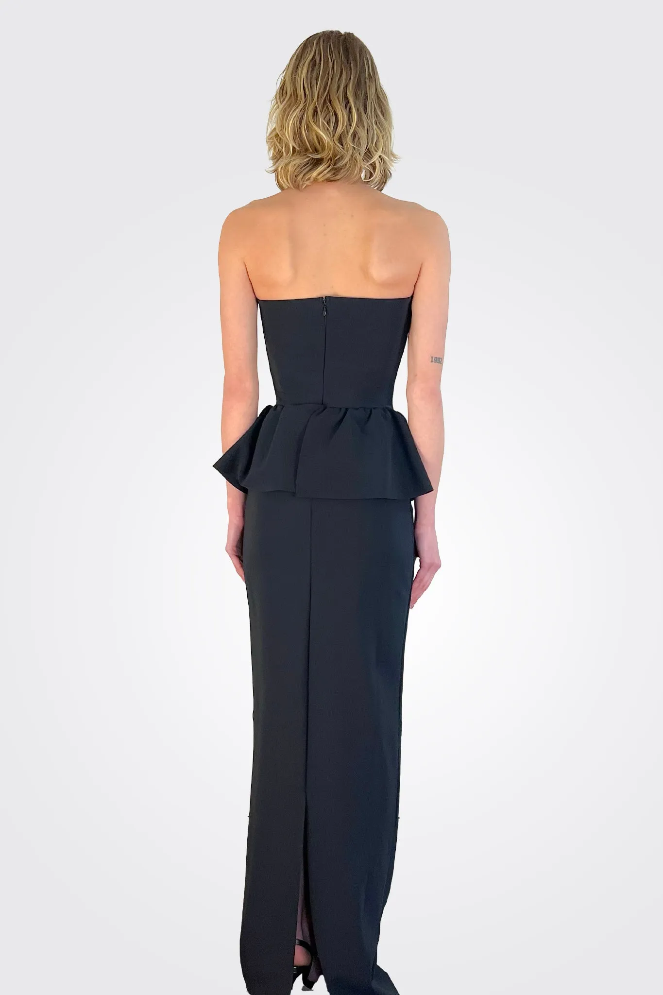 Panthea Strapless Peplum Gown - Black