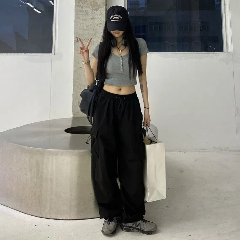 'Panther' Black Grunge Wide Leg Pants