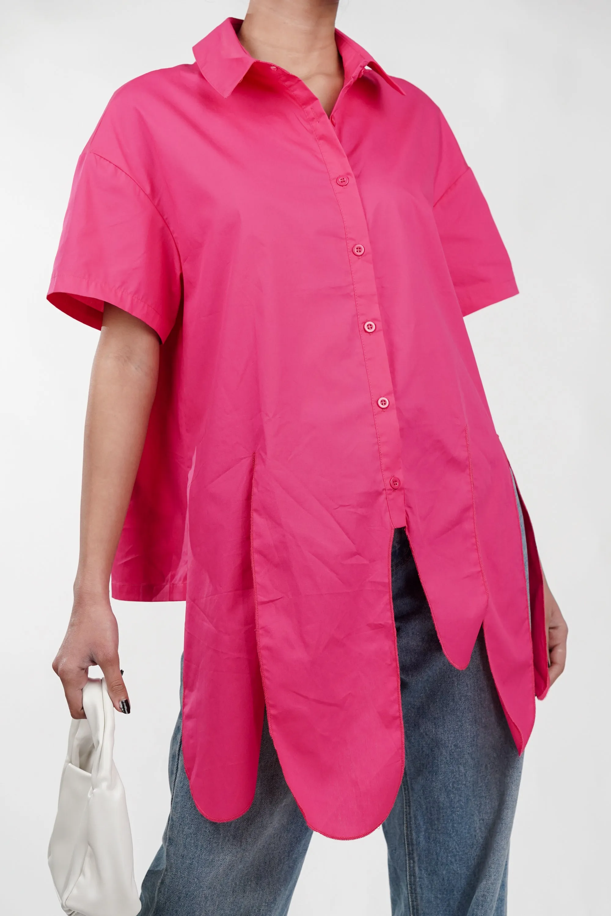 Pink Asymmetric Hem Shirt