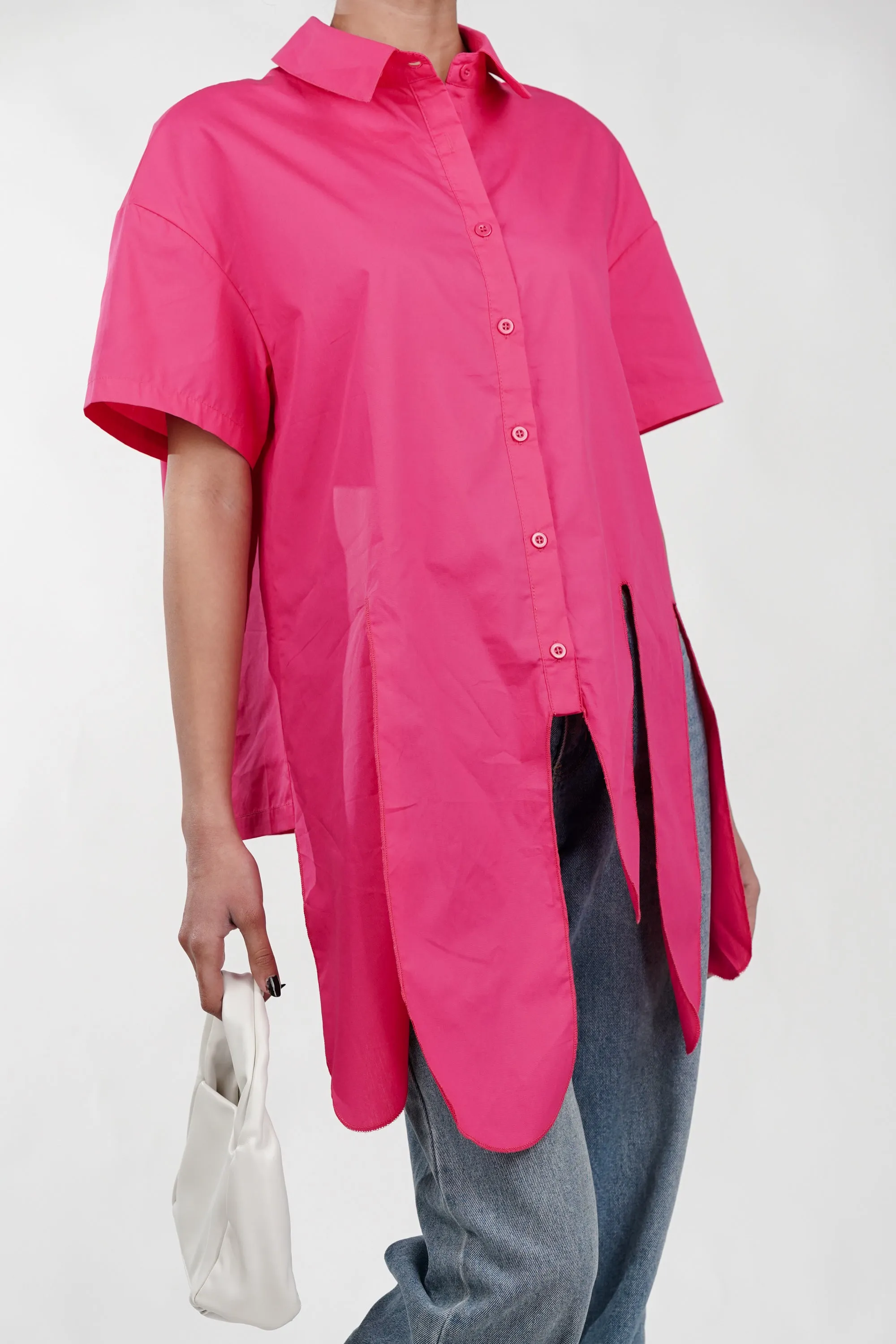 Pink Asymmetric Hem Shirt